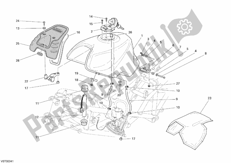 All parts for the Fuel Tank of the Ducati Sport ST3 S ABS USA 1000 2007